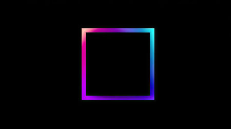A square frame composed of a vibrant gradient is centered against a stark black backdrop. The artwork showcases an interplay of blues, pinks, and purples, creating a dynamic visual effect. The composition utilizes a minimalist style, lending itself to a variety of applications from digital design to abstract art projects.の素材