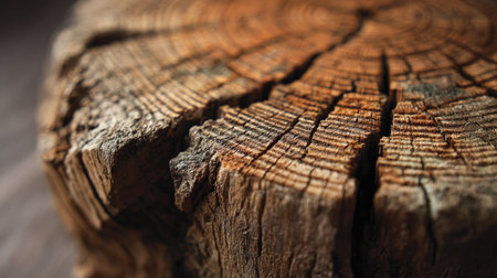 This close-up image showcases the intricate texture of aged wood. The detailed surface reveals cracks and patterns, displaying a warm color palette with shades of brown and tan. The focus is on the rough, weathered appearance, likely captured in natural lighting. This image could be used for various design projects, backgrounds, or illustrative purposes.の素材