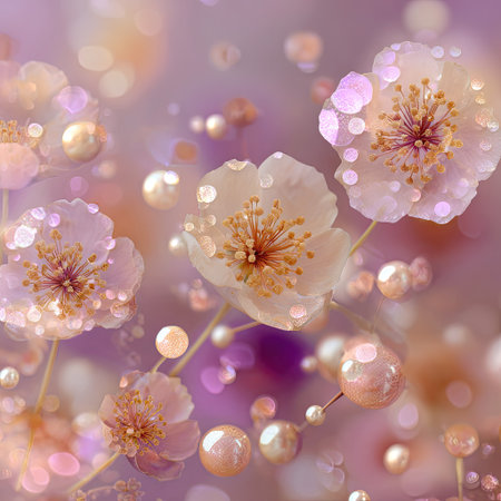 This image showcases an artistic arrangement of flowers in soft focus, employing a bokeh effect for a dreamy aesthetic. The composition features a palette of pastel colors, predominantly pink and purple, creating a visually pleasing and gentle appeal. Ideal for design projects, it can be used for various commercial and decorative applications.の素材