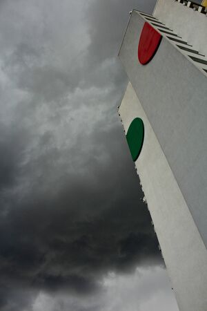 Bad weather, gloomy thunderstorms and storm cloudsの写真素材