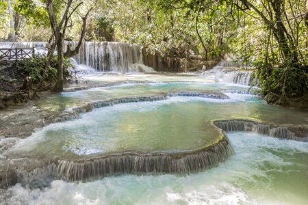 Most beautiful waterfalls on earth. Kuang Si waterfalls, Luang Prabang, Laos.の写真素材