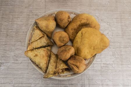 Samosas filled dumplings. Food from Pakistan and India.の写真素材