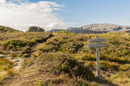 Signposting on the hiking trail to Kjerag Kjeragbolten in Rogaland, Norway.の写真素材