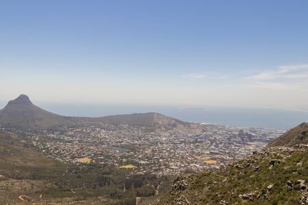 Panorama view of the whole coast of Cape Town, South Africa from Table Mountain.の写真素材