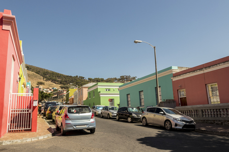Many colorful houses in the Bo Kaap district in Cape Town, South Africa.のeditorial素材