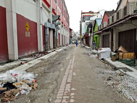 Many Garbage and dirty streets after holy festival Hari Raya Aidilfitri ramzan ramadan in Kuala Lumpur, Malaysiaのeditorial素材
