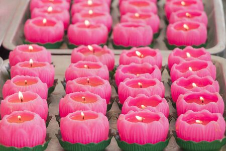 Pink candles with flame in the outside of the Thean Hou Temple prayer hall. Kuala Lumpur Malaysia.の写真素材
