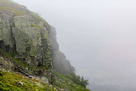 Rocks and cliffs on VeslehÃ¸dn Veslehorn mountain in Hemsedal, Norway.