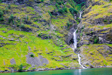 Waterfall in Aurlandsfjord Aurland Vestland Sognefjord in Norway.の写真素材