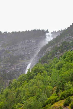 Waterfall in Aurlandsfjord Aurland Vestland Sognefjord in Norway.
