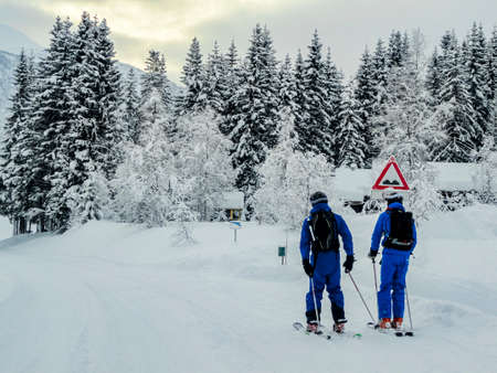 Skiing in winter in Vestland in Norway. Ski sports, hikers.のeditorial素材