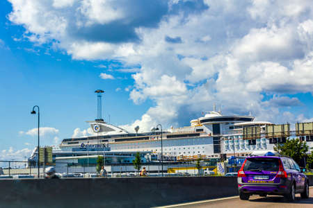 Driving by the Color Line ferry in Norway with sunny summer weather.のeditorial素材