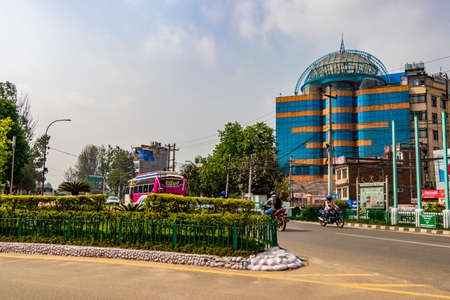 Colorful dusty road to the airport. Ring Road in Gaucharan, Kathmandu, Nepal.のeditorial素材