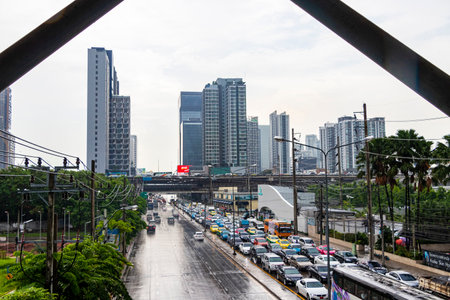 Cityscape at the Makkasan station Airport rail link Ratchthewi Bangkok in Thailand.のeditorial素材