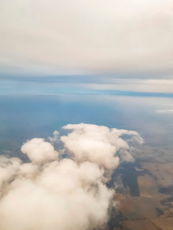 Flying over Bremen Germany with view from the airplane window on the land.の写真素材