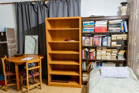 Chaotic and crowded guesthouse hostel room on Mallorca in Spain.のeditorial素材