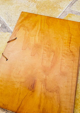Noble wooden menu Mallorca in Spain.