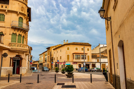 City streets and architecture in Campos on Mallorca island in Spain.のeditorial素材