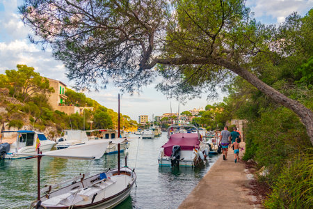 Panoramic view of the bay and the marina of Cala Figuera on Mallorca in Spain.のeditorial素材