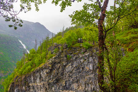 Mountain landscape behind trees in Utladalen Jotunheimen Norway. Most beautiful norwegian...