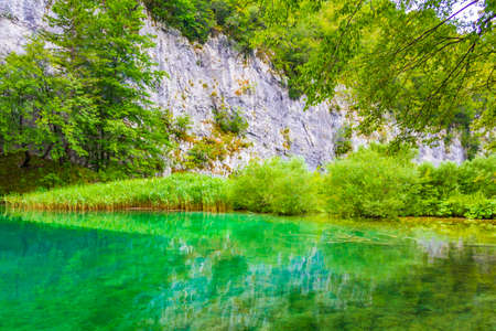 Plitvice Lakes National Park colorful landscape with turquoise blue and green water in Croatia.の写真素材