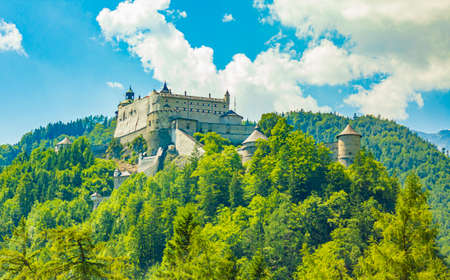 Castle Hohenwerfen chateau fortress on mountain with alpine panorama in Werfen Pongau Salzburg Austria.のeditorial素材