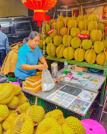 Bangkok Thailand May 22, 2018 Thai food sale of the stink fruit durian in Chinatown Bangkok Thailand.のeditorial素材