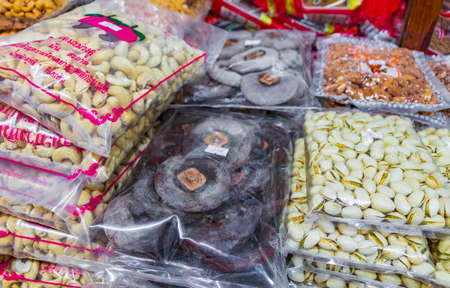 Selection of nuts and seeds Thai food and Chinese cuisine in street food old market in China Town Bangkok Thailand.のeditorial素材