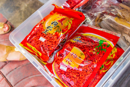 Bangkok Thailand May 22, 2018 Dried fruit and mushrooms at the market Thai food China Town Bangkok Thailand.のeditorial素材