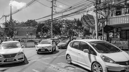 Bangkok Thailand January 26, 2020 City life black and white picture Don Mueang Bangkok Thailand.のeditorial素材