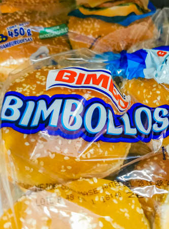 Playa del Carmen Mexico April 16, 2021 Bimbo Hamburger bread Bimbollos packaging in the supermarket in Playa del Carmen in Mexico.のeditorial素材