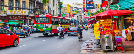 Bangkok Thailand May 22, 2018 Heavy traffic in China Town on Yaowarat Rd Road in Samphanthawong Bangkok Thailand.のeditorial素材