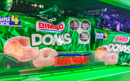 Playa del Carmen Mexico April 23, 2021 Bimbo sweet bread white Donas donuts packaging in the supermarket in Mexico.のeditorial素材