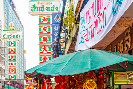 Bangkok Thailand May 22, 2018 Typical colorful shopping streets full of signs stores and people China Town on Yaowarat Road Bangkok Thailand.のeditorial素材