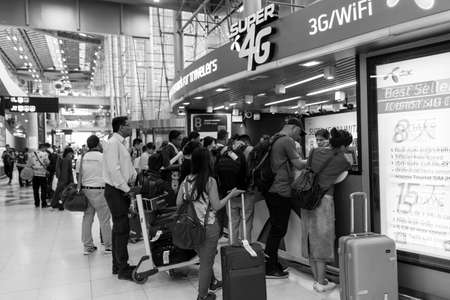 Bangkok Thailand May 21, 2018 People buy wifi wlan prepade card Bangkok Suvarnabhumi Airport Amphoe Bang Phli, Thailand.のeditorial素材
