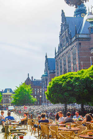 Groningen Netherlands June 18, 2013 Cityscape Panorama buildings bicycles traffic Groningen Holland Netherlandsのeditorial素材