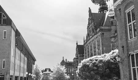 Groningen Netherlands 18. June 2013 Black and white historical picture of cityscape Panorama...