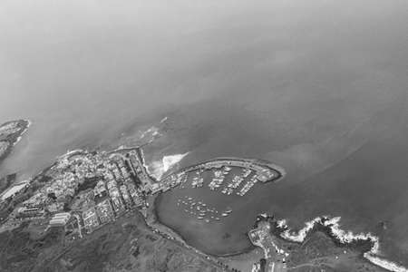 Black and white picture of panoramic view of beaches places coast and bays of Canary Spanish island Tenerife in Africa.の写真素材