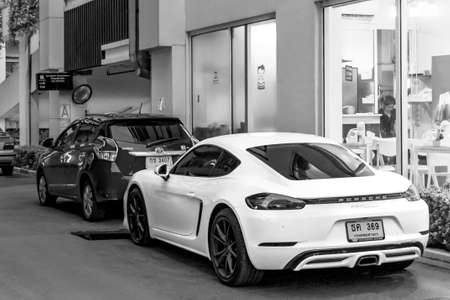 Bangkok Thailand May 21, 2018 Black and white picture of sports car parked in Huai Khwang Bangkok Thailand.のeditorial素材