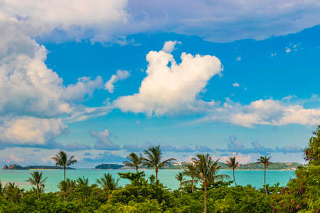 Amazing Koh Samui island beach and landscape panorama with clear turquoise water in Thailand.