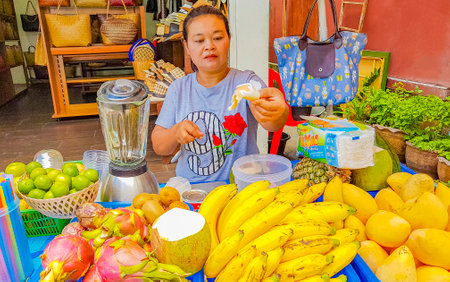 Surat Thani Thailand May 25, 2018 Local sell Thai food fruits in the Fishermans Village Bo Phut on Koh Samui island in Thailand.のeditorial素材