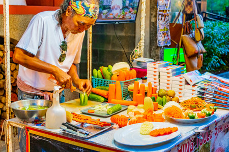Surat Thani Thailand May 25, 2018 Local food preparing at Night Market Fishermans Village Bo Phut on Koh Samui island in Thailand.のeditorial素材