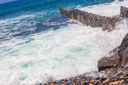 Landscape and beach promenade panorama of Playa de las Americas of Canary Spanish island Tenerife in Africa.の写真素材