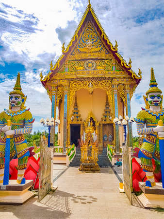 Colorful architecture building and statues in Wat Plai Laem temple on Koh Samui island Surat Thani Thailandの写真素材