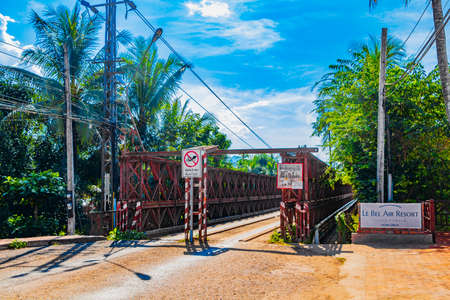 Luang Prabang Laos November 17, 2018 Old French Bridge of wooden board in Luang Prabang Laos Asia.のeditorial素材