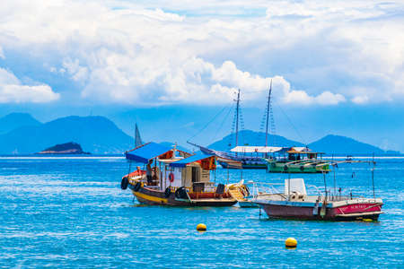 Ilha Grande November 23, 2020 Boats ships and Boat trips from Abraao beach Ilha Grande Angra dos Reis Rio de Janeiro Brazil.のeditorial素材