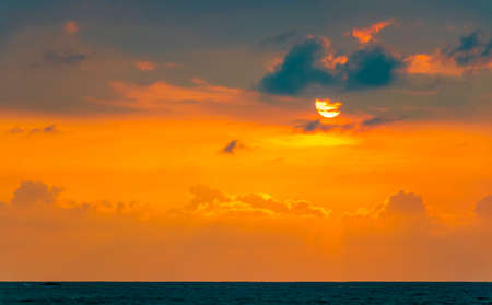 Beautiful colorful sunset and landscape panorama from Bentota Beach on Sri Lanka island.の写真素材