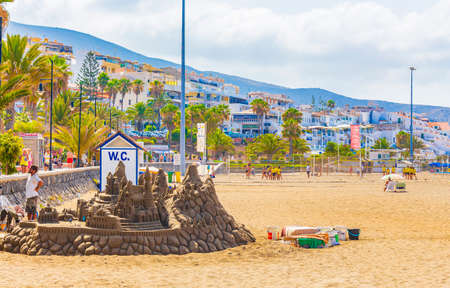 Tenerife Spain July 12, 2014 Landscape and beach promenade panorama of Playa de Las Vistas of Canary Spanish island Tenerife in Africa.のeditorial素材