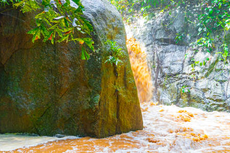 Wang Sao Thong Waterfall in tropical rainforest at rainy season on Koh Samui in Surat Thani Thailand.の写真素材