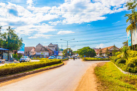 Luang Prabang Laos November 22, 2018 Colorful food market stores roads and cityscape of the old town...